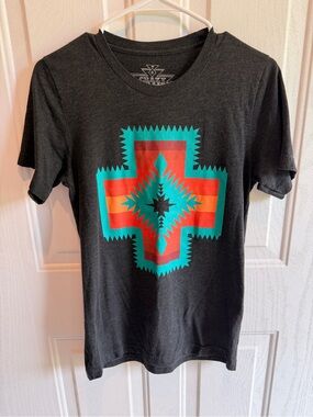 Black Graphic Tee with Turquoise & Red Aztec Print